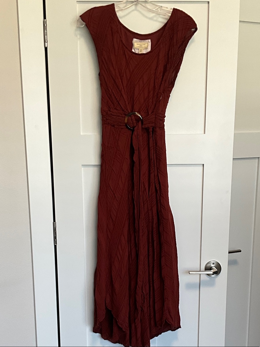Anthropologie Brick Red Belted Maxi Dress
